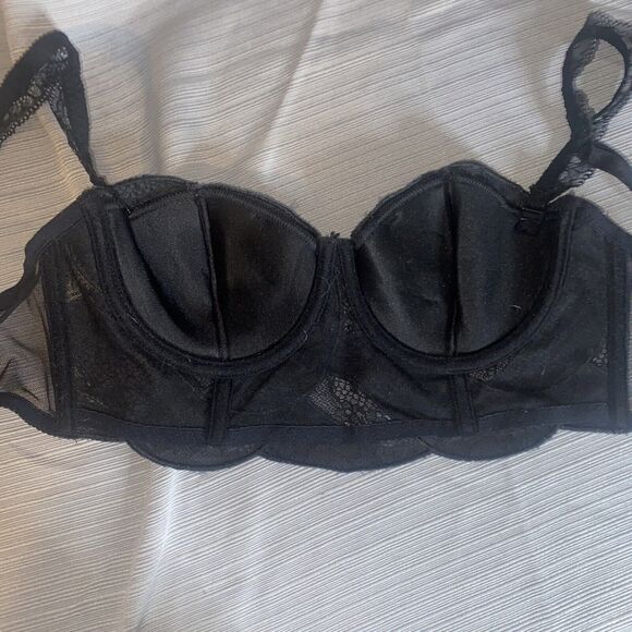 Ravage Black Satin and Lace Bustier Long Line Bra Size 32. - Picture 5 of 8